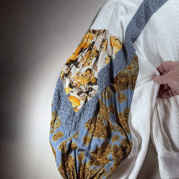 Free People womens size S Casual Clash Balloon Sleeve Waffle Knit Thermal Top - Picture 2 of 10